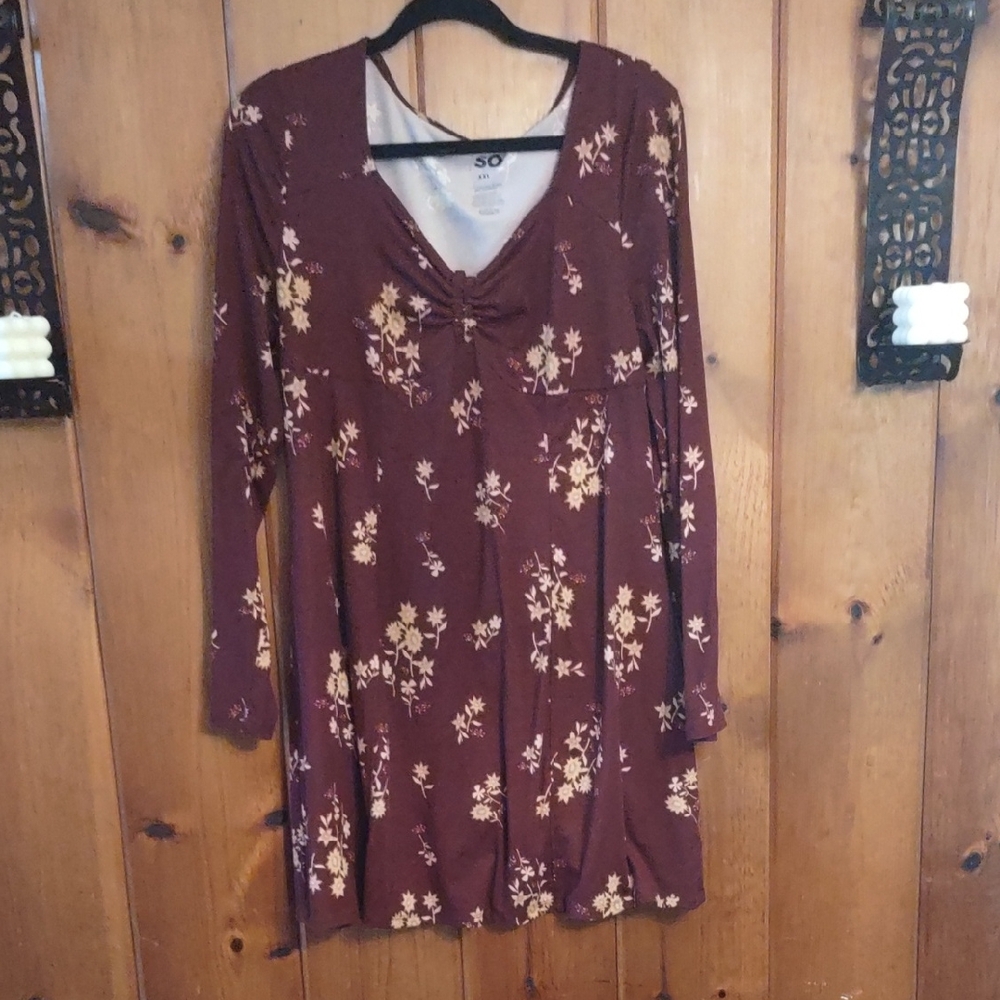 SO Red Long/ 3/4 Sleeve Scoop Neck Sunflower
